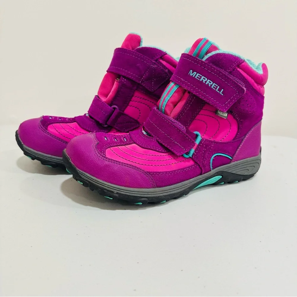 Merrell Youth Size 5M Pink Blue Moab Polar Mid Strap 2.0 Waterproof Snow Boots‎